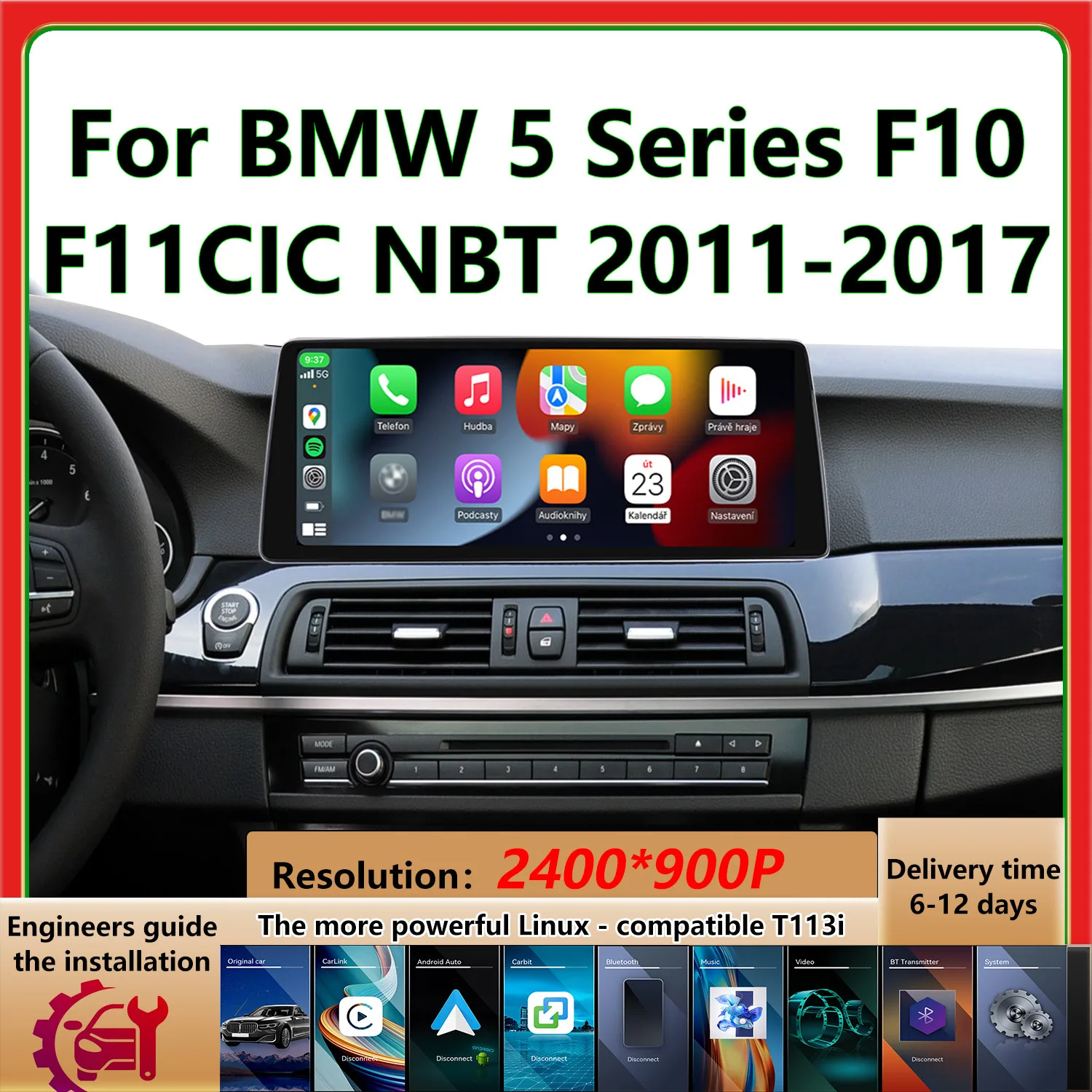 Upgrade 2400*900p For BMW 5 Series F10 F11 CIC NBT 2011-2017 Car Multimedia Player hd Screen Wireless Carplay Android Auto bt5.0