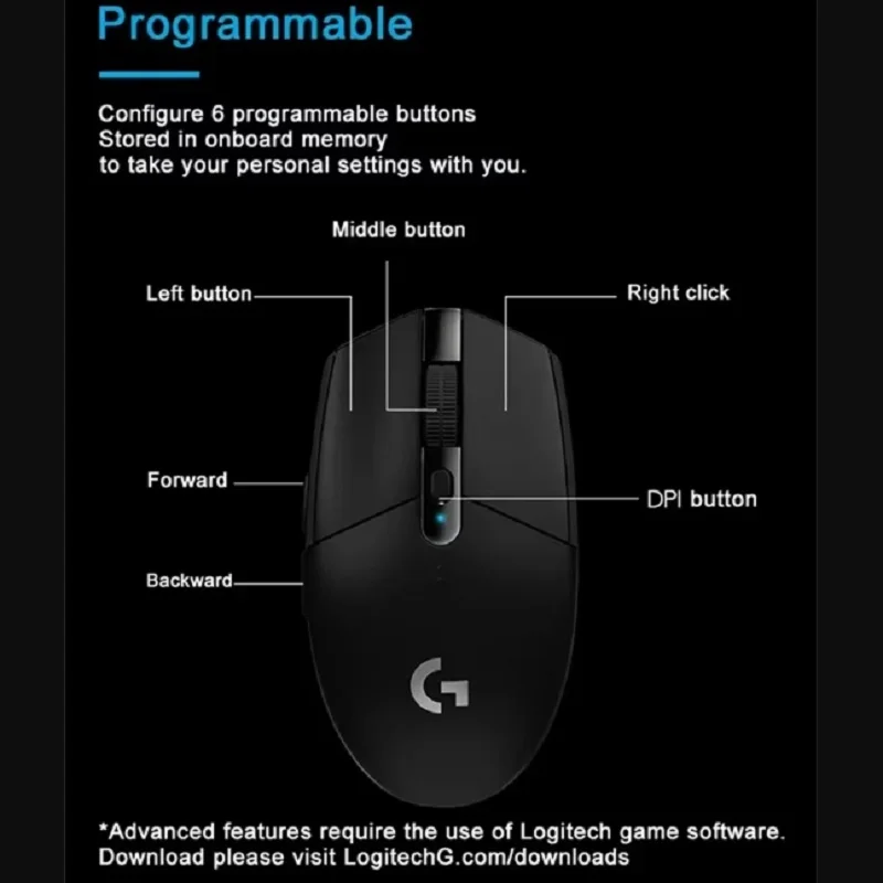 Logitech G304 Computer Gaming 2.4G Draadloze Muis Ergonomische Muis HERO Engine voor LOL PUBG Fortnite Overwatch