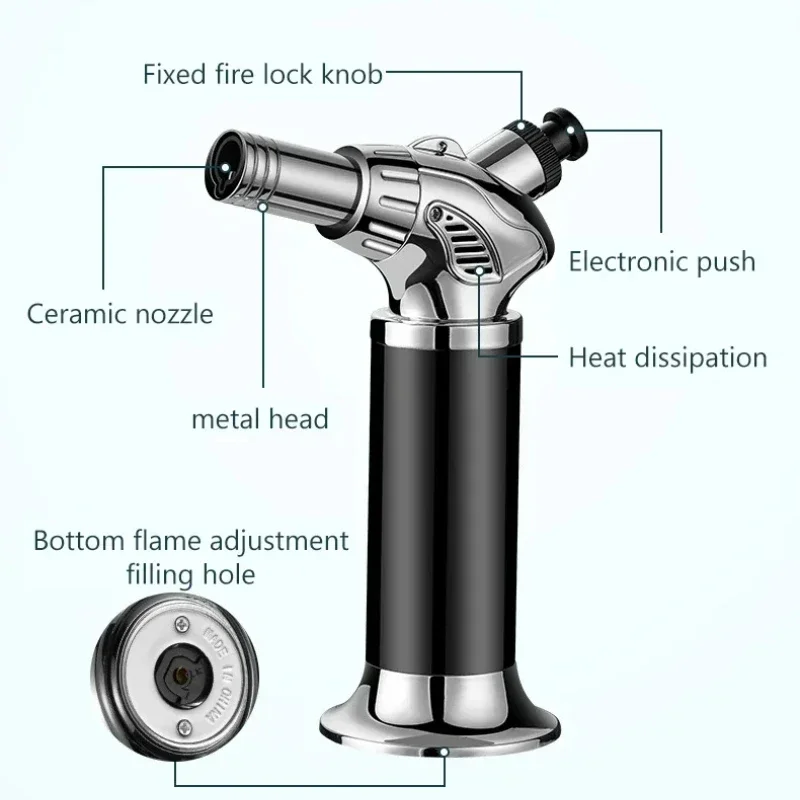 Kitchen 3- Fire Jet Flame Metal Gun 1300°C Welding Torch Windproof Cooking BBQ Inflatable Butane Gas Cigar Lighter Outdoor 2025