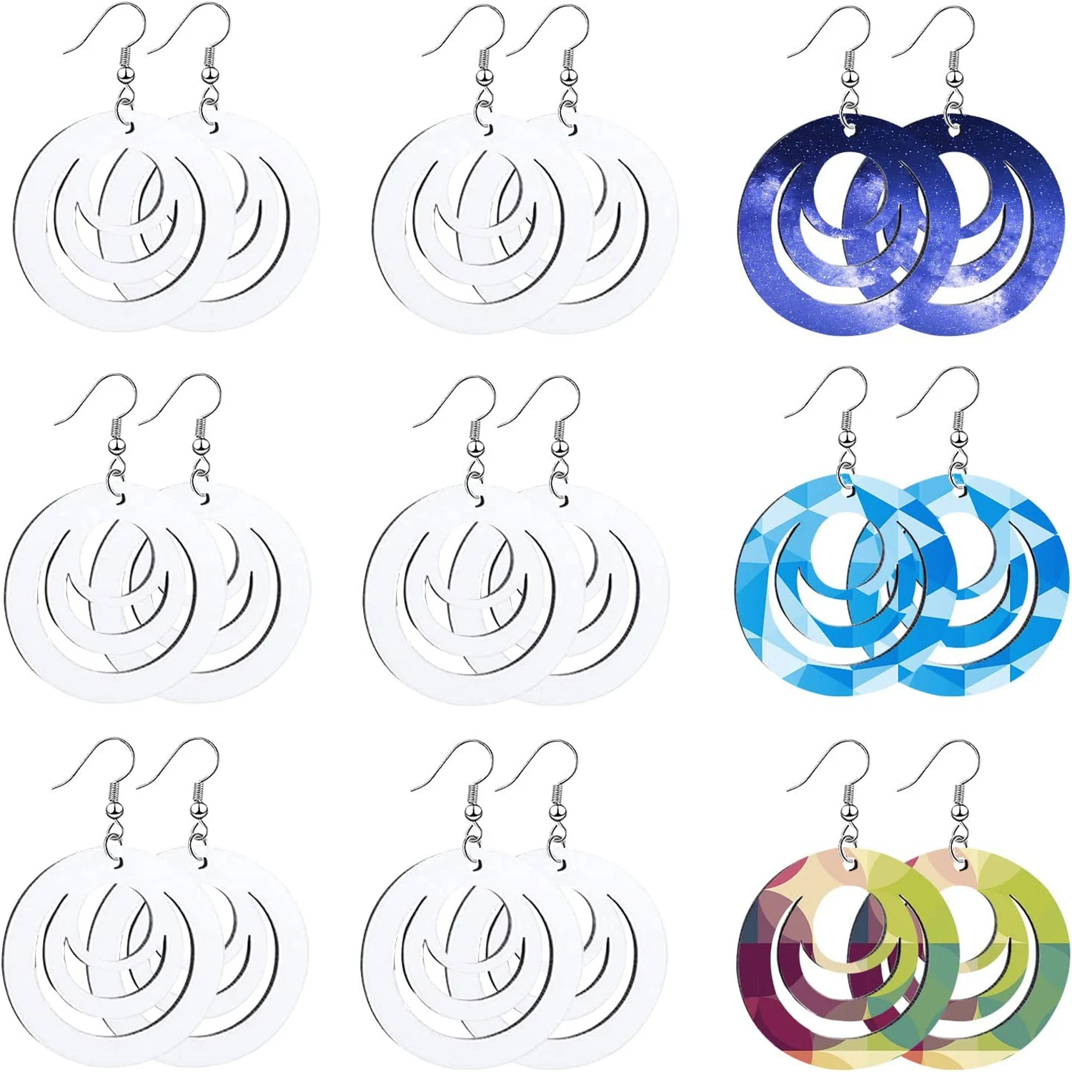 

Sublimation Blank Earrings Heat Transfer Printing Hollow Round Dangle Teardrop Pendant for DIY Jewelry Making supplie Craft Tool