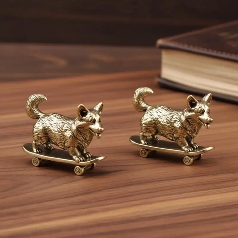 Skateboard-Hundefigur aus Messing, Vintage-Miniatur-Skulptur, Sammlerstück, Dekoration für Auto und Zuhause, Geschenk für Skate-Liebhaber – Detail 14