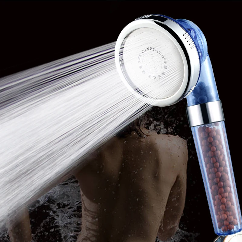 NEW Shower Bath Head Adjustable 3 Mode High Pressure Stone Stream Handheld Shower Head With Negative Ion Activated Ceramic Balls