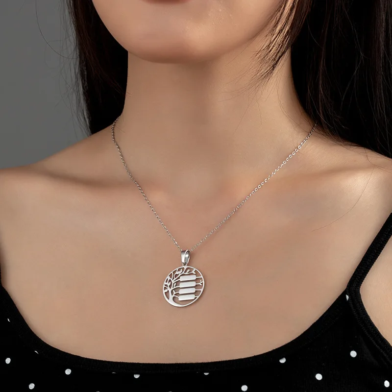 Dropshipping Stainless Steel Glossy Laser Engraving Custom Name Necklace Creative Tree of Life Pendant Women's Fashion Jewelry