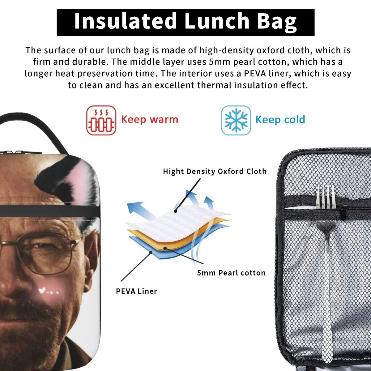 Walter White Breaking Bad bolsa de almuerzo aislada, bolsa enfriadora, contenedor de almuerzo, Tote portátil, fiambrera, bolsas de almacenamiento de alimentos, Picnic de playa