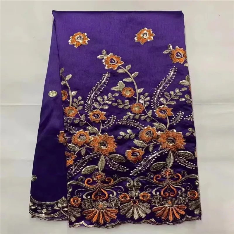 

Purple New Latest Nigerian George Lace Sequin Embroidery Lace High Quality African George Lace Fabric 5 Yards For Women Dress