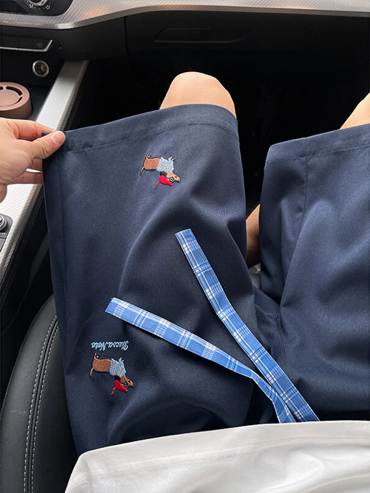 

Summer Casual Loose Straight Leg Men's orts Embroidered Sausage Dog High Street Wear Outdoor Five-Quarter Length Pants