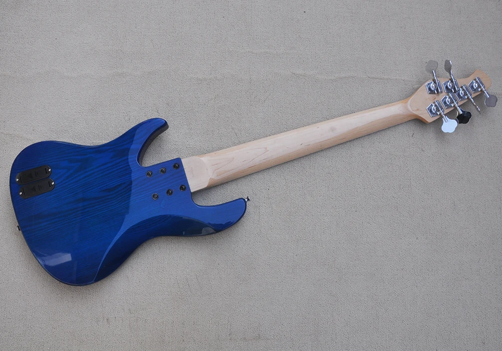 6 Strings Blue Ash Electric Bass Guitar with Maple Fretboard,Flame Maple Veneer,Customized Logo/Color Available