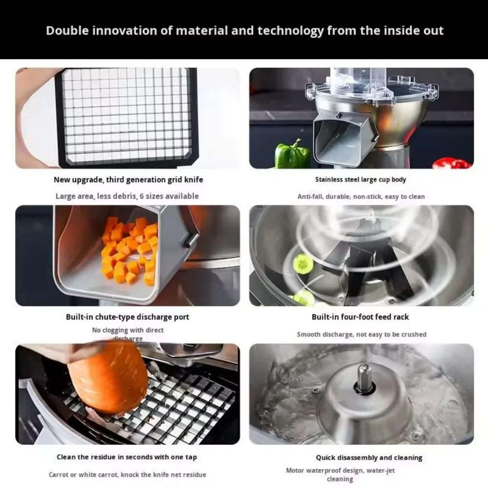 Potato Radish Shred Dice, Vegetable Fruit Cutter with Unit Motor Core,Commercial Mini Multifunctional Slicer