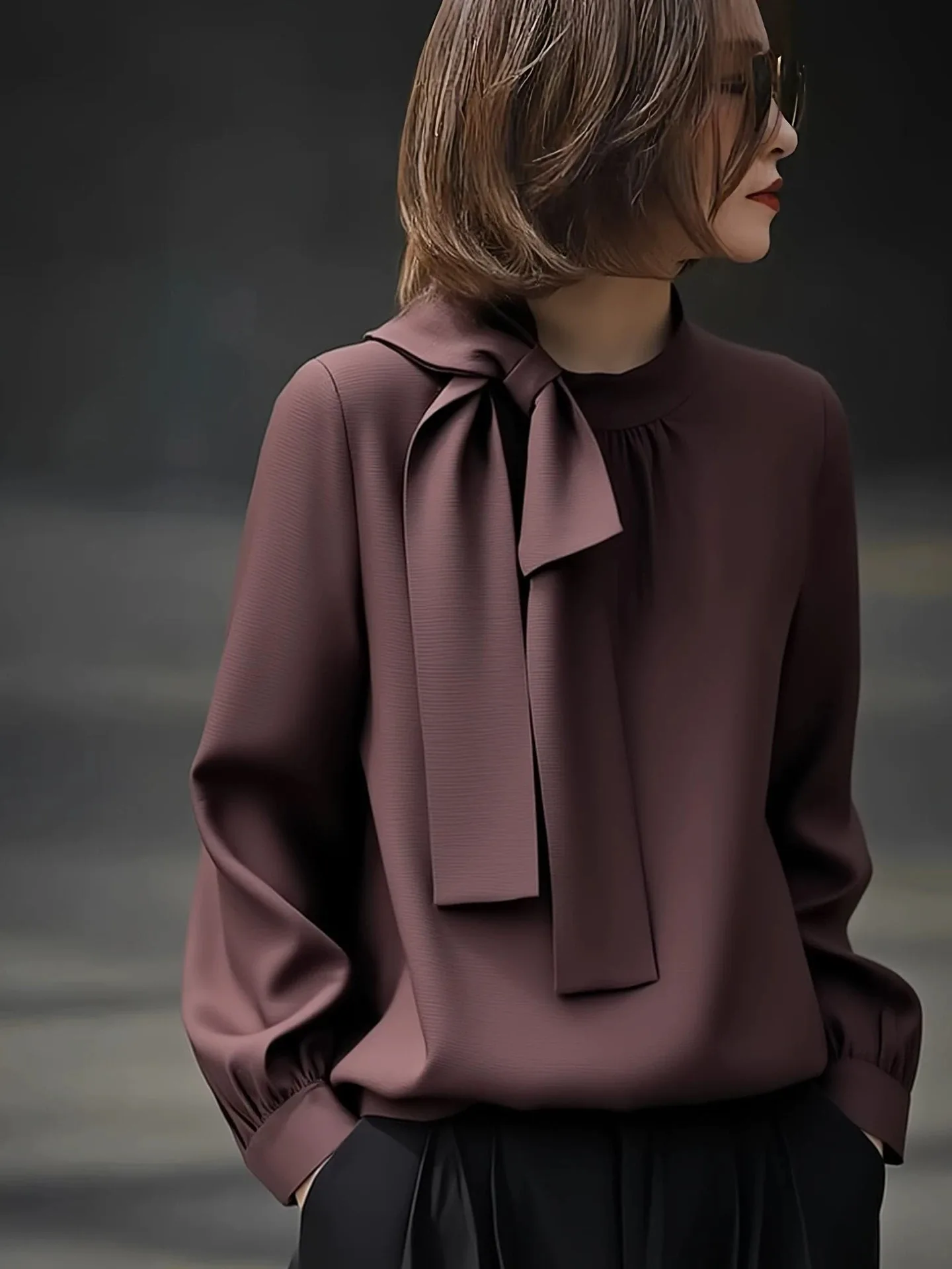 

Faionable Luxury Light Weight irt для женщин Ele Knot Design Loose Fit Long Sve Осенний новый Sle