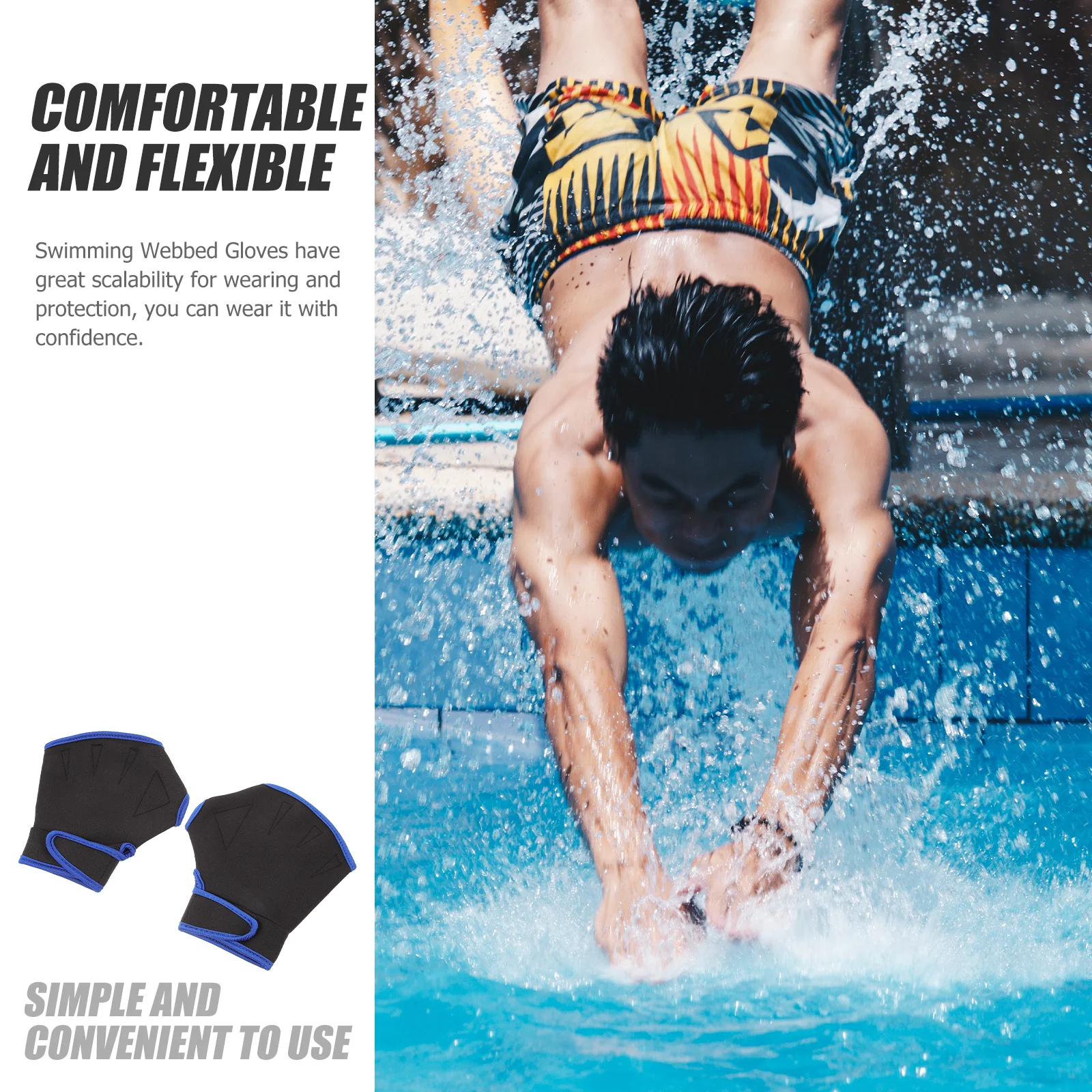 

1 Pair Swimming Webbed Gloves Neoprene Adjustable Diving Auxiliary Mitten For Adults Swim Training Supplies Water Resistance