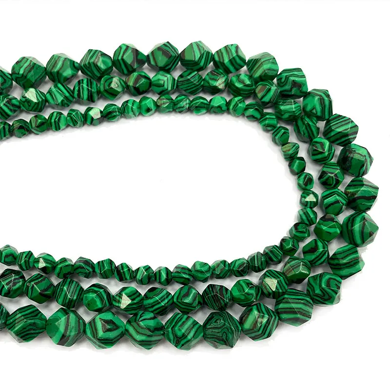 Wholesale Natural Faceted Round Stone Green Malachite Spacer Beads for Jewelry Making DIY Women Bracelet Necklace Charms 15''