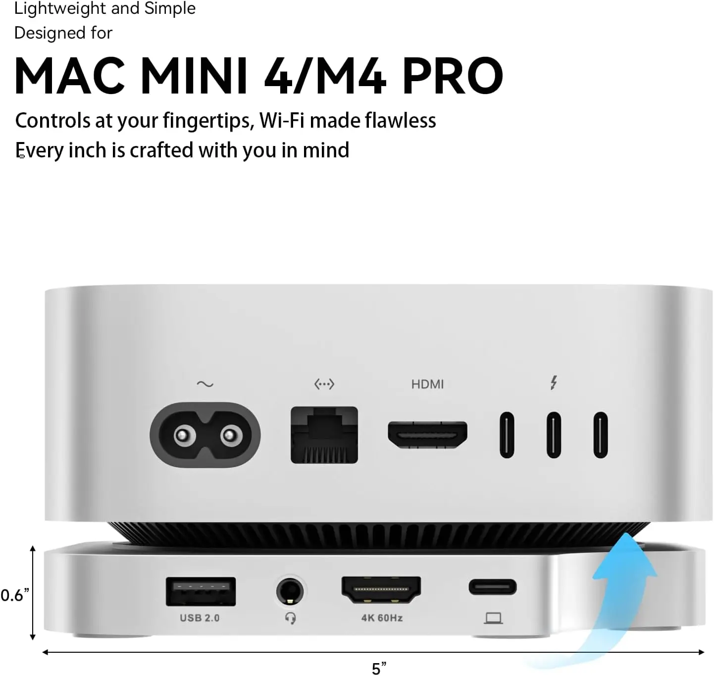 Dock Minisopuru Mac mini M4 dengan HDMI 4K@60, Enclosure SSD M.2 NVMe 8TB, Hub Stand Mac mini untuk Mac mini M4 dan M4 Pro 2024