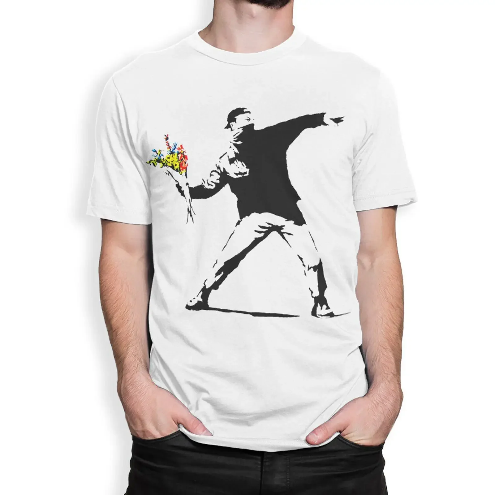 Banksy Rage Flower Thrower T Shirt  All Sizes mw 301 vintage Washed Versatile fashion Stylish Comfortable Casual