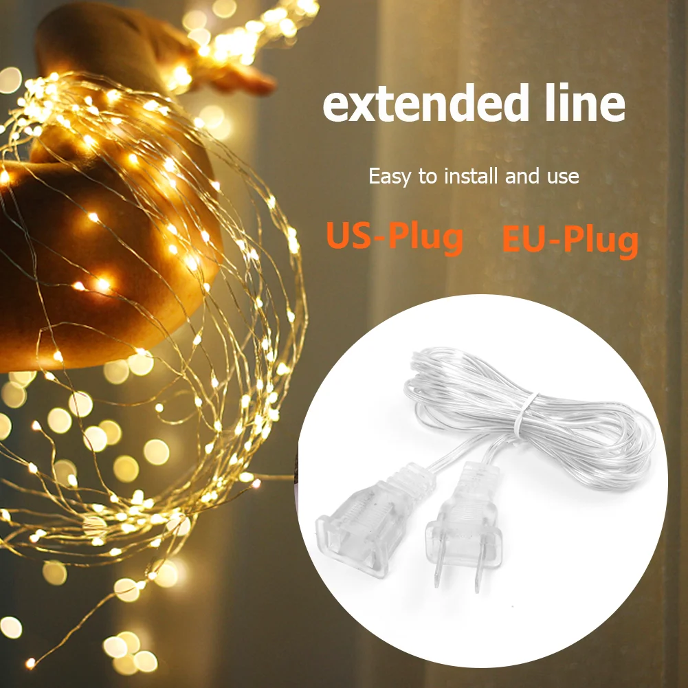 3M Power Extension Cable Portable Transparent Extension Cord Standard Power Extension Cord for LED String Light Christmas Lights