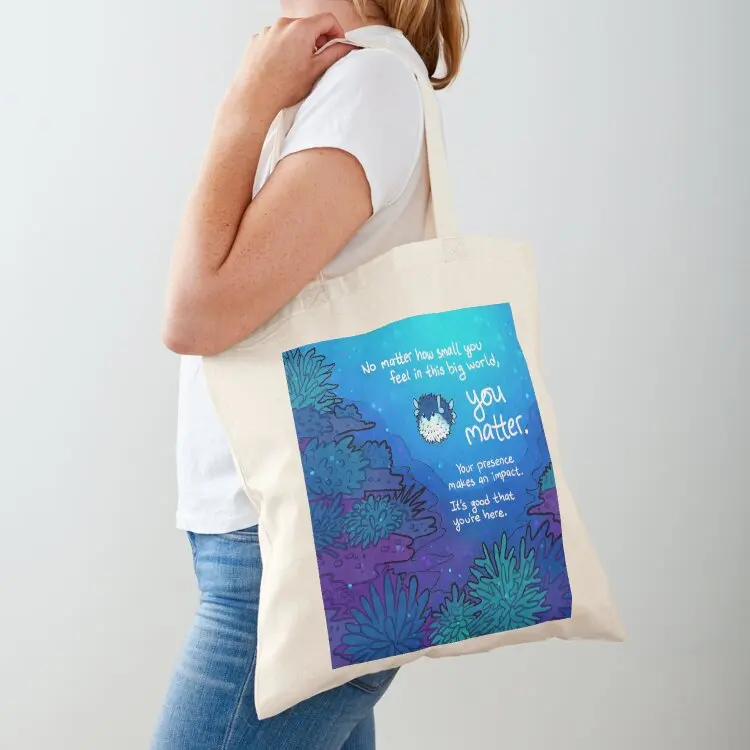 

No Matter How Small You Feel Pufferfish Tote Bag supermarket folding bag hand bag cloth woman Women's handbag
