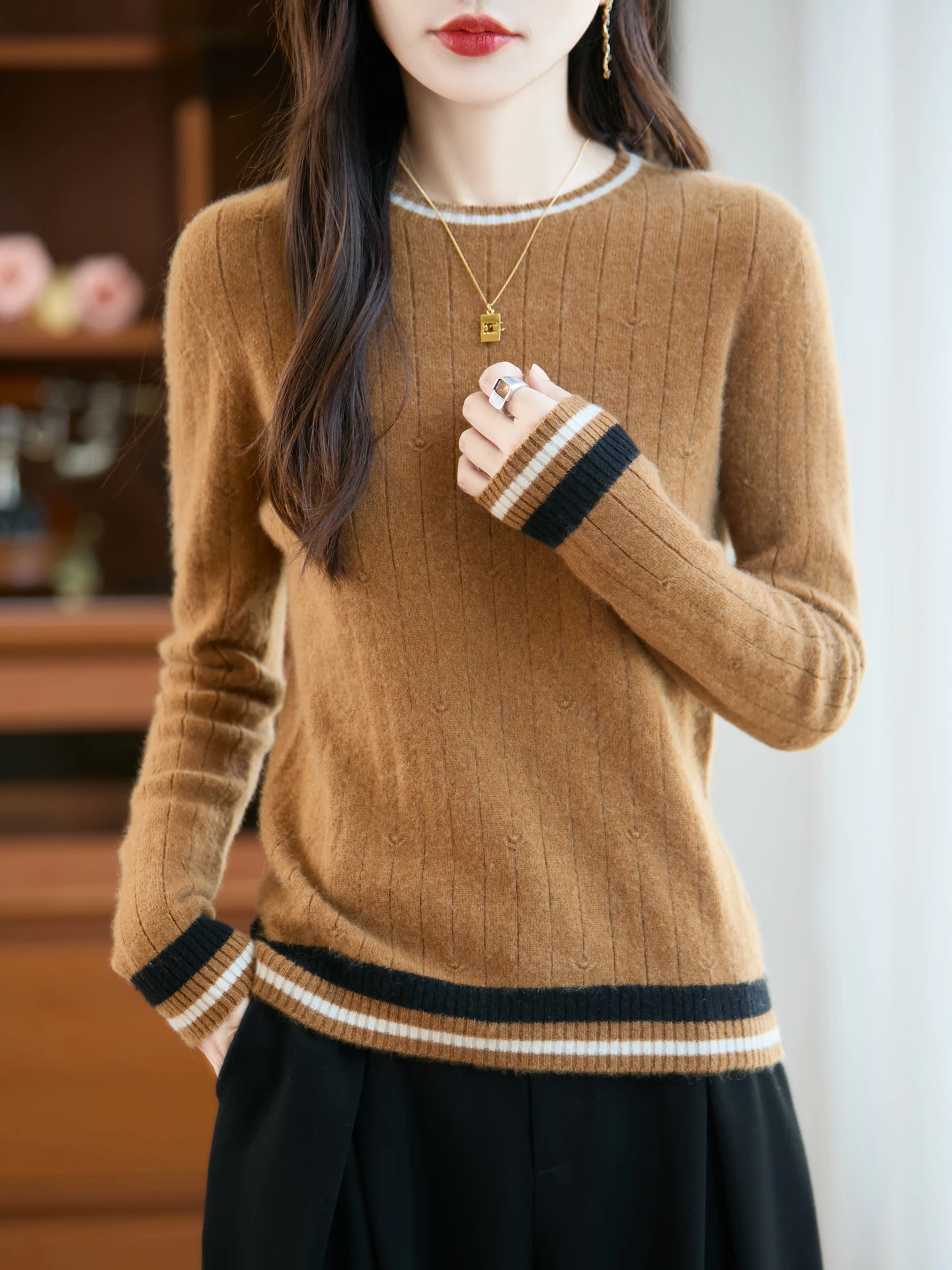 2026 New Women's Wool Sweater 100% Merino Wool Pullover O-Neck Long-Sleeved Knitwear Autumn and Winter Casual Fashion Top