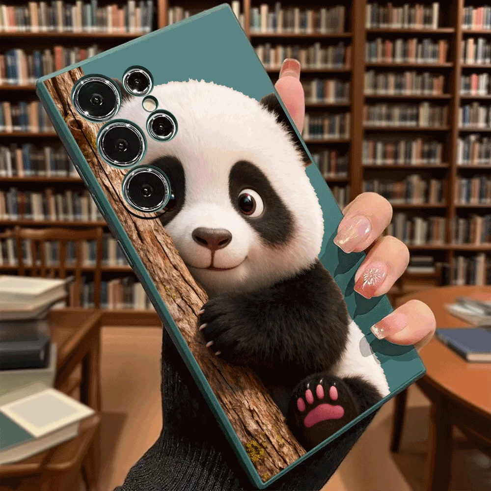 Cute Panda Cub Behind Tree Phone Case for Samsung Galaxy S25 S24 Ultra S23 S22 S21 S20 FE Plus Soft TPU Protection Cover