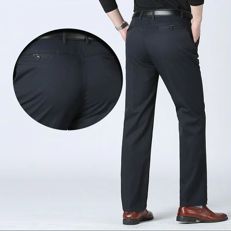 

Мужские летние тонкие деловые брюки, осенние плотные классические повседневные модные эластичные брюки из 100% хлопка, мужская брендовая одежда GOZBKF