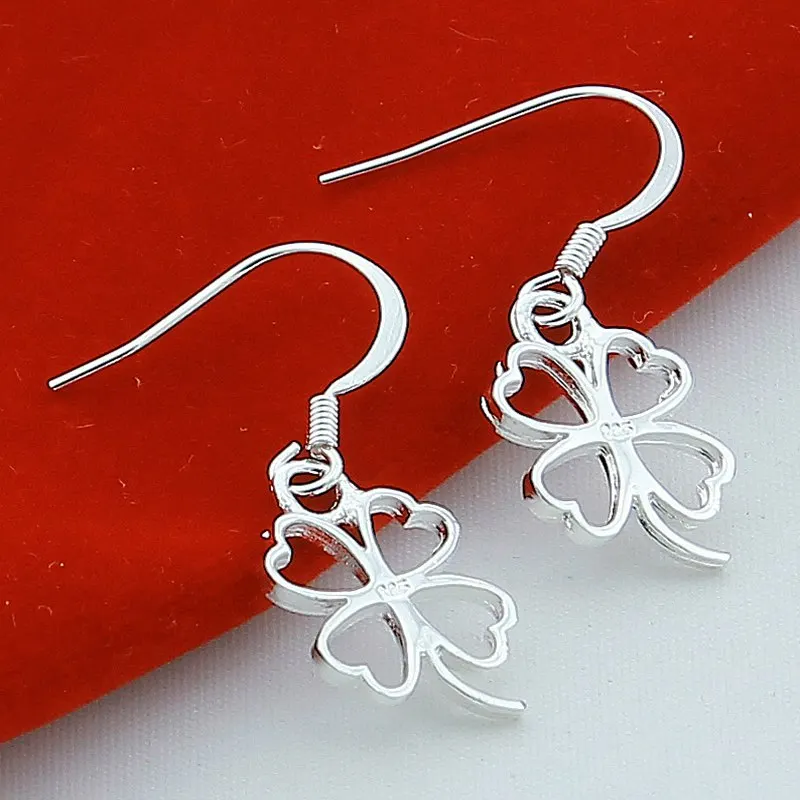 925 Sterling Silver Four Leaf Clover Stud Earrings For Women Wedding Party Gift Accessories Not Allergic Fashion Jewelry