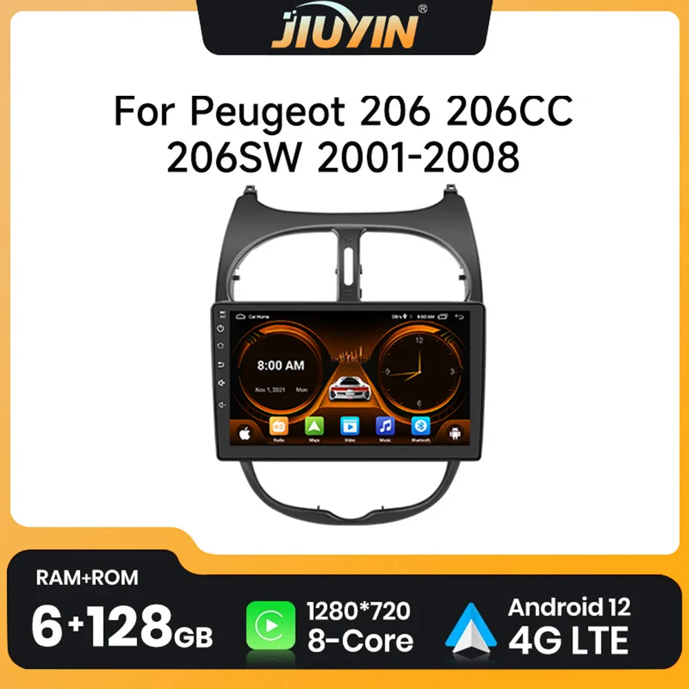 

JIUYIN Car Radio For Peugeot 206 206CC 206SW 2001 - 2008 wireless CarPlay Android Auto car intelligent systems No 2 din 2din DVD