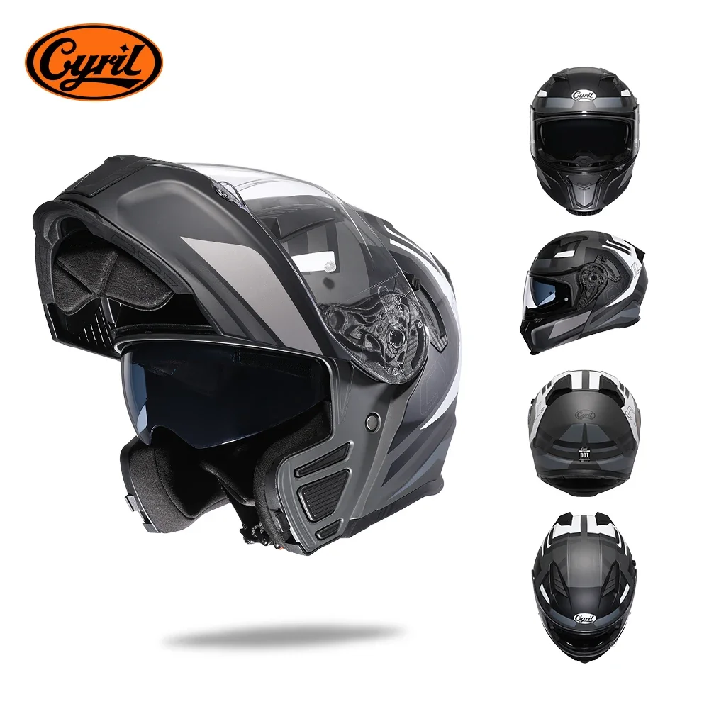 Integraal motorhelm met dubbel vizier Cyril opklapbare motorhelm met Bluetooth-sleuf voor volwassen DOT goedgekeurde helm - afbeelding 1