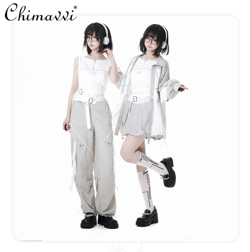 

2025 Summer New Japanese Students Light Gray Pant Sets Fashion Long-sleeved Jacket Top Vest and Trousers Casual Women's Suit