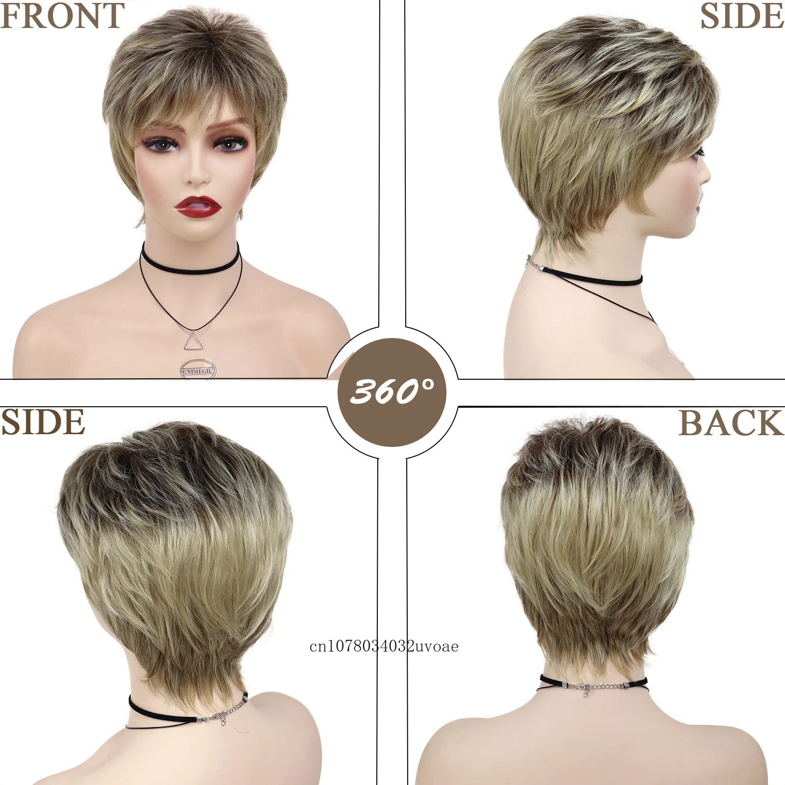 Perruque Synthétique Coupe Pixie Naturelle pour Femme, Postiche Courte Blonde Mixte avec Frange, Coupe de Cheveux Droite, 03/Cosplay Halloween