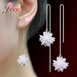 925 Silver Color Drop Earrings Decoration Jewelry for Femme Wife Birthday Anniversary Gifts White Ice Flower Ornaments