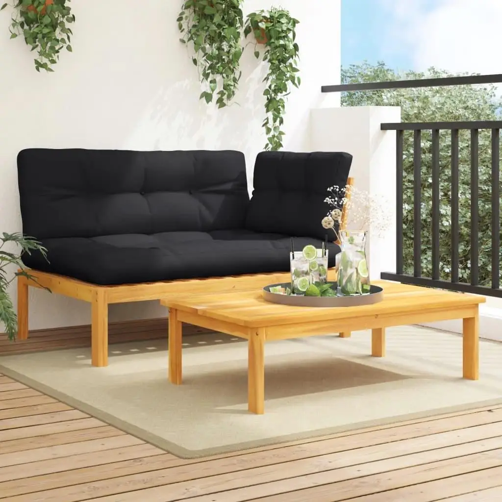 2-Piece Acacia Wood Patio Sofa Set with Cushions - Stylish Outdoor Seating