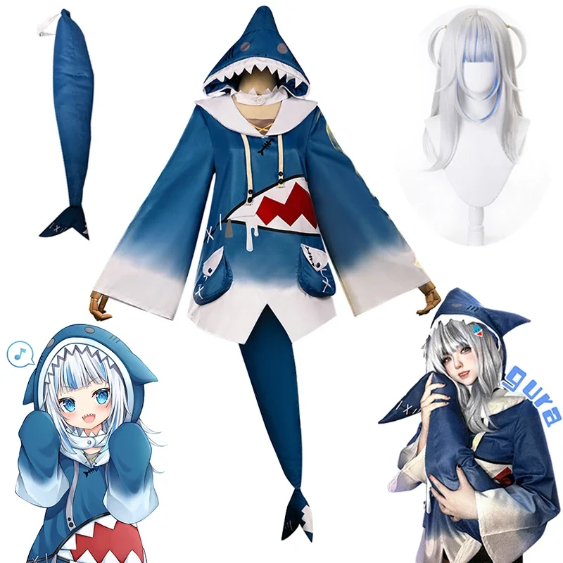 Anime Costumes Hololive Gawr Gura Cosplay Costume ENG Shark Costume Deguisement Girl Cute Shark for Women Halloween