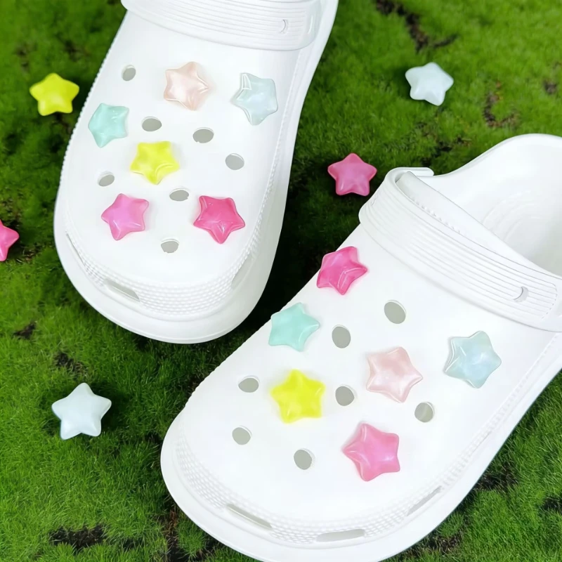12pcs Women's Shiny Colorful Stars Sandals Shoe Accessories Slippers Accessories DIY Shoe Flowers Removable Decorative Buckles