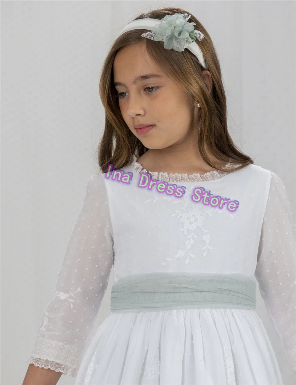 Customized First Communion Gowns Half Sleeve A-line Wedding Dresses Flower Girl Dress Applique Princess Ball Evening Gown