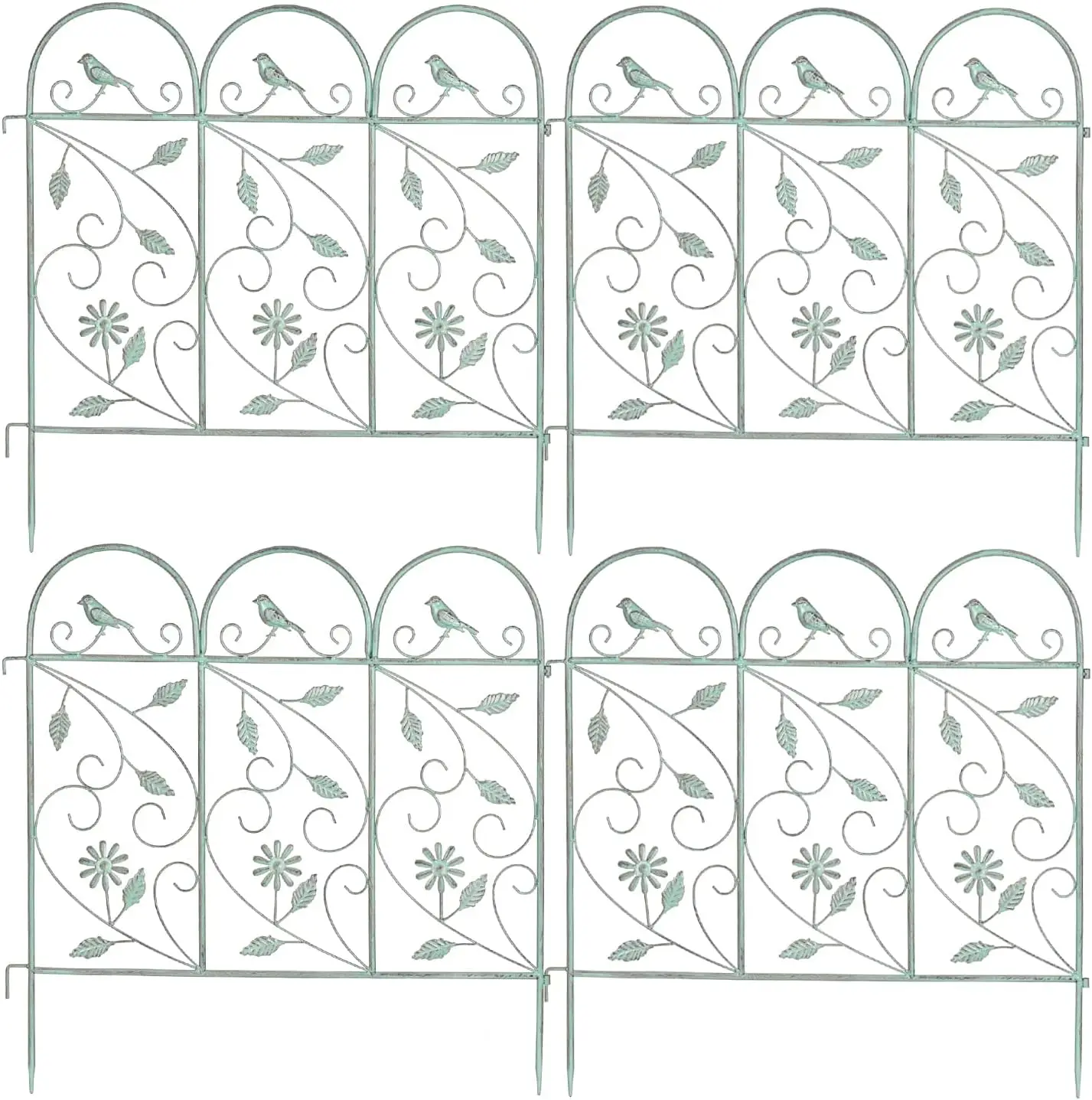 25in x 8ft Metal Garden Fence Border, Rustic Style Decorative Garden Fence Animal Barrier, Landscape Pathway Edge Iron Picket