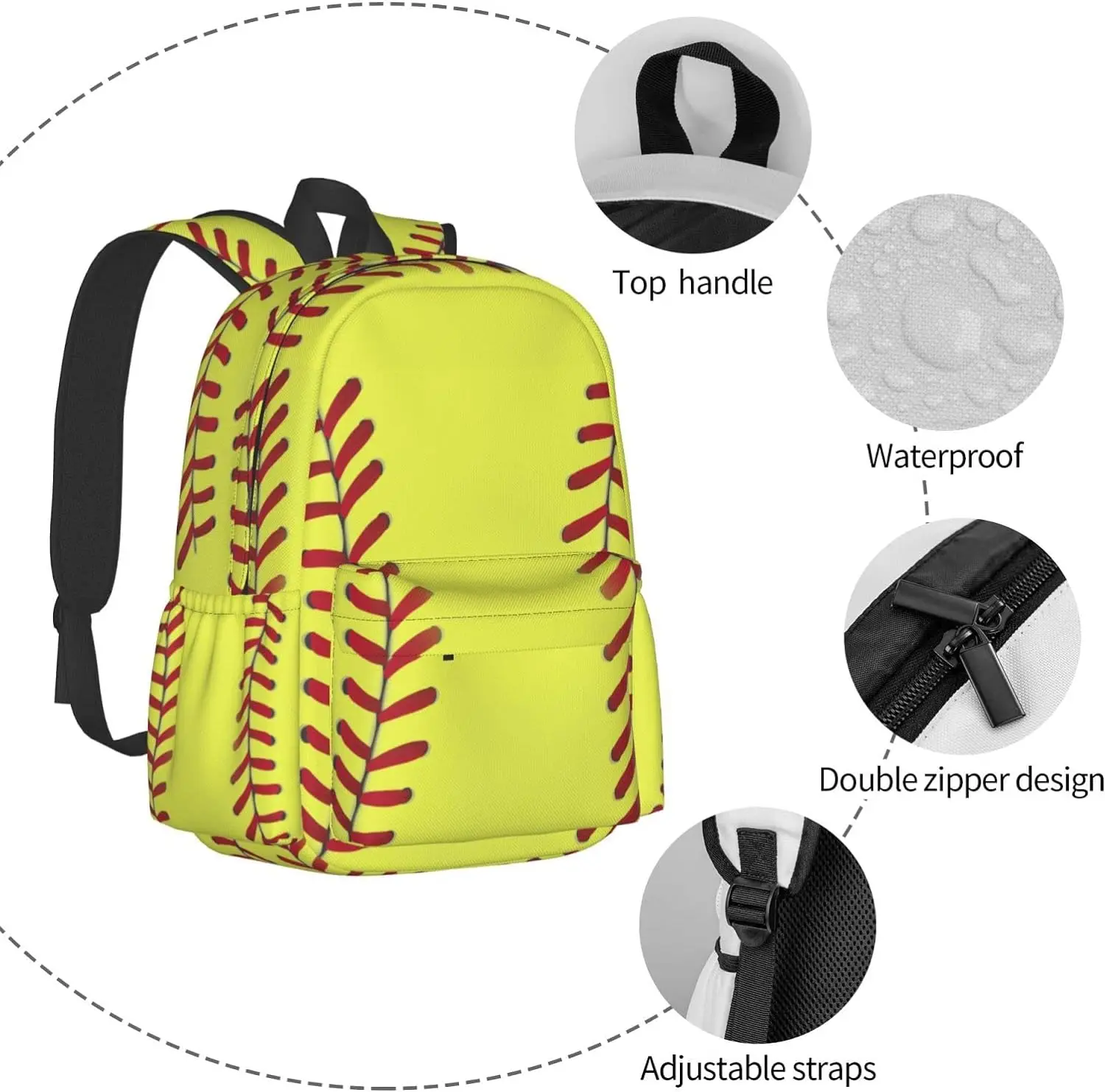 Softball Pattern Backpack Casual Daypacks, College Bag Laptop Backpacks, Backpacks for Boys Girls Children and Adult
