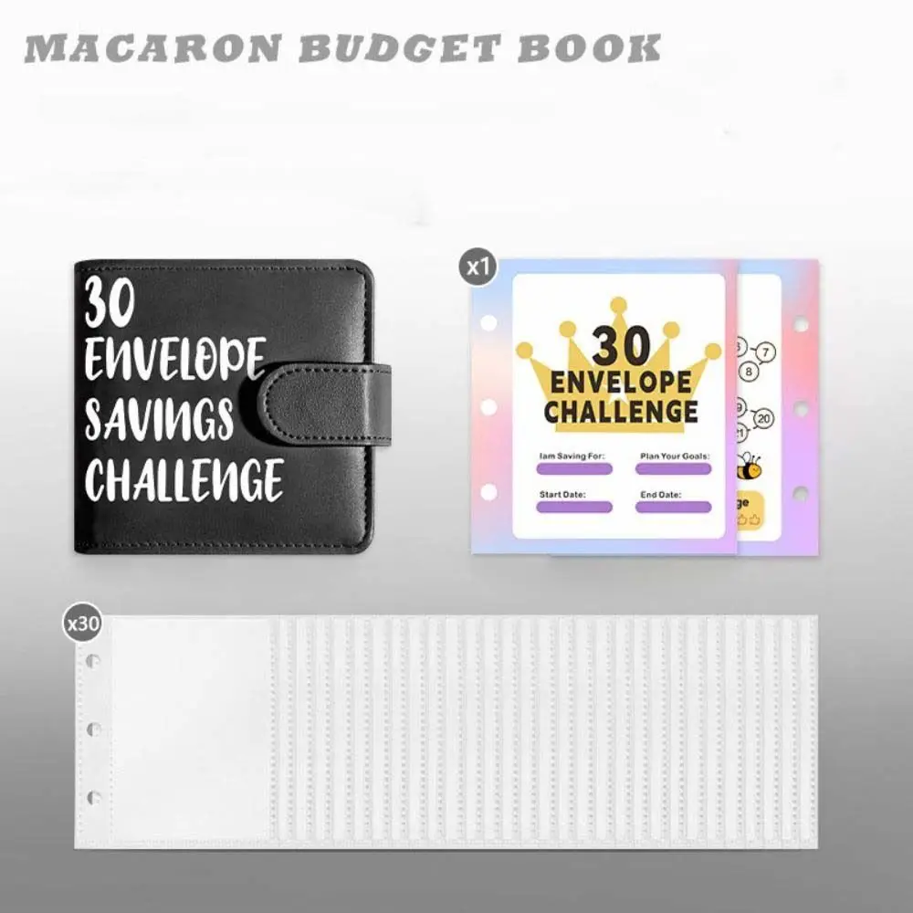 PU Leather Cash Saving Challenges Waterproof Handbook Money Budget Binder 30Days Financial Planner Envelope Challenge Binder