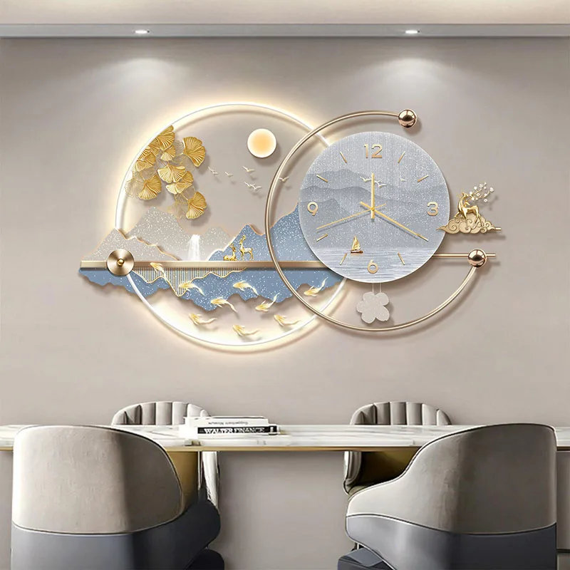 Led Metal Wall Art Wall Watch Luxury Digital Living Room Interior Aesthetic Clock Wall Chinese Style Round Horloge Home Decor