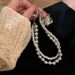 ZAKOL Love Sliver Color Bead Phone Charm With Y2K Accessories Keychain Camera Bag Pendant Hanging with IPhone Keychain
