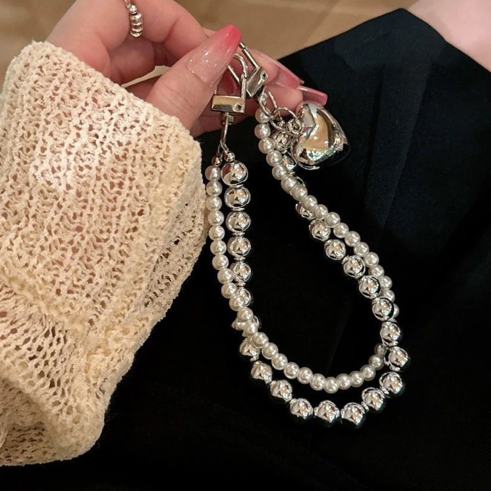 ZAKOL Love Sliver Color Bead Phone Charm With Y2K Accessories Keychain Camera Bag Pendant Hanging with IPhone Keychain