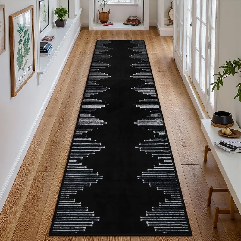 

Long Rug for Hallway Home Black Corridor Nonslip Soft Carpet Dirt-resistance Machine Washable Kitchen Floor Mat Ковер Tapis 러그