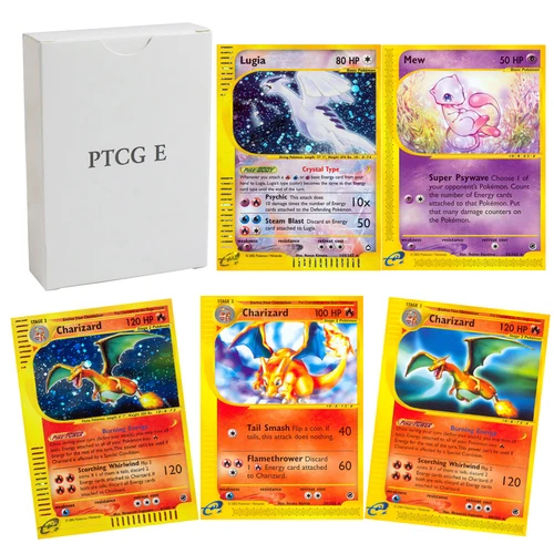 포켓몬 카드 포일 PTCG E 리자몽 라이츄 드래고나이트 뮤츠 익스페디션 에스페온 아쿠아폴리스 TCG 보드 게임 전체 세트, 프록시 카드 