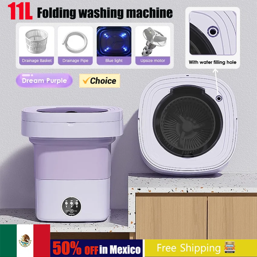 11l Draagbare Mini Wasmachine Voor Kleding Sokken Ondergoed Opvouwbare Reinigingswasmachine Grote Capaciteit Kleding Spin Droger Emmer