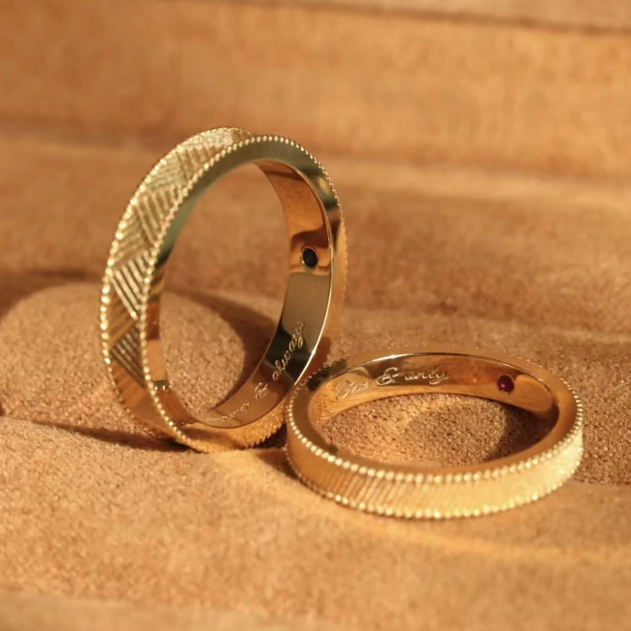 Exquisite Designer Handcrafted Textured Surface 18K/14K/9K Gold Couple Rings, Luxurious Wedding/Engagement Bands for Him & Her