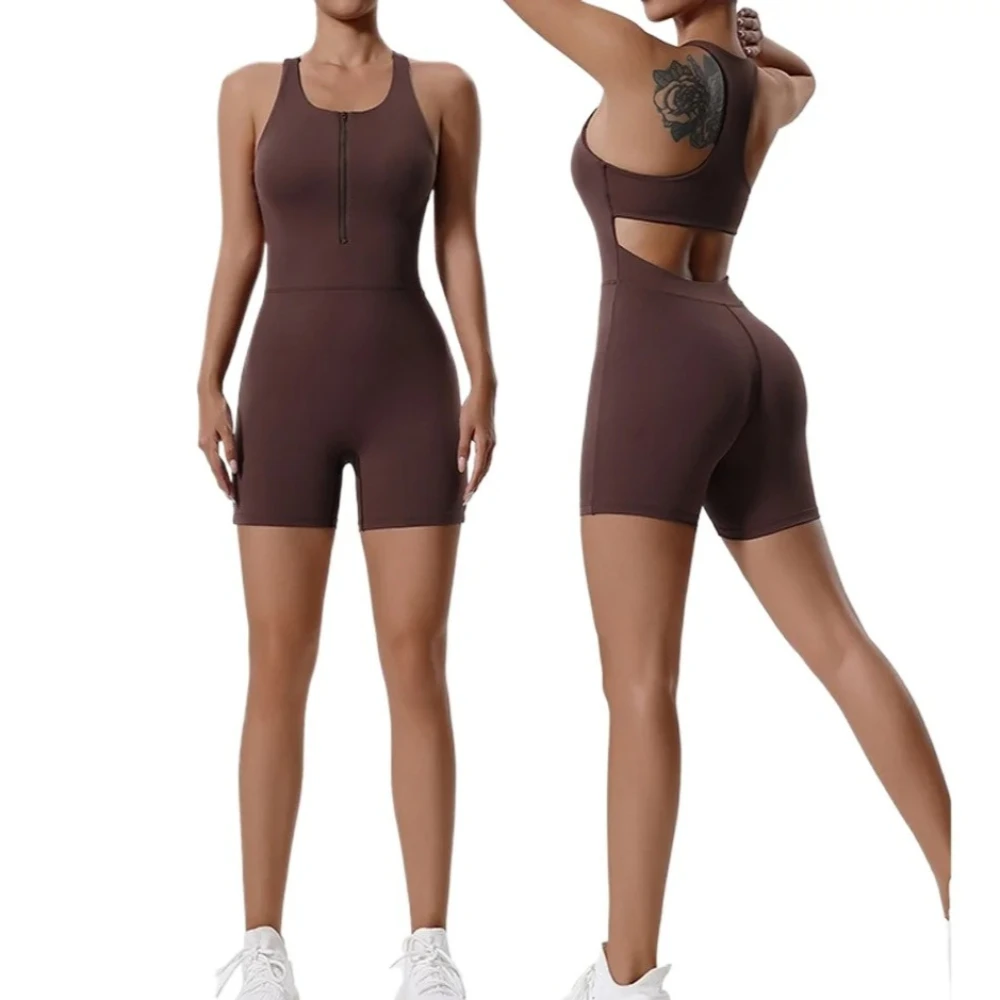 Sleeveless Vest Rompers Women Gym Yoga One Piece Shorts Jumpsuit Push Up Sport Running Workout Tracksuit Scrunch Shorts Yoga Set
