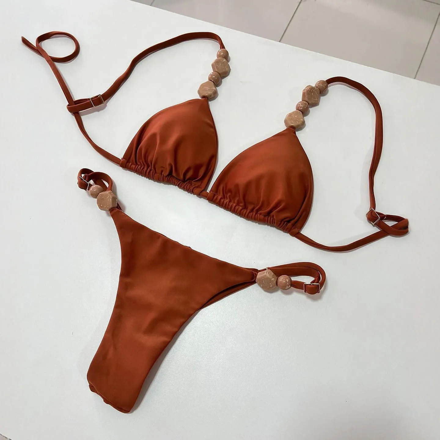 

Сексуальное бикини с лямкой на шее, пуш-ап, женский купальник с каменным бисером, купальный костюм, купальник из 2 предметов, пляжная одежда, купальщица, бикини