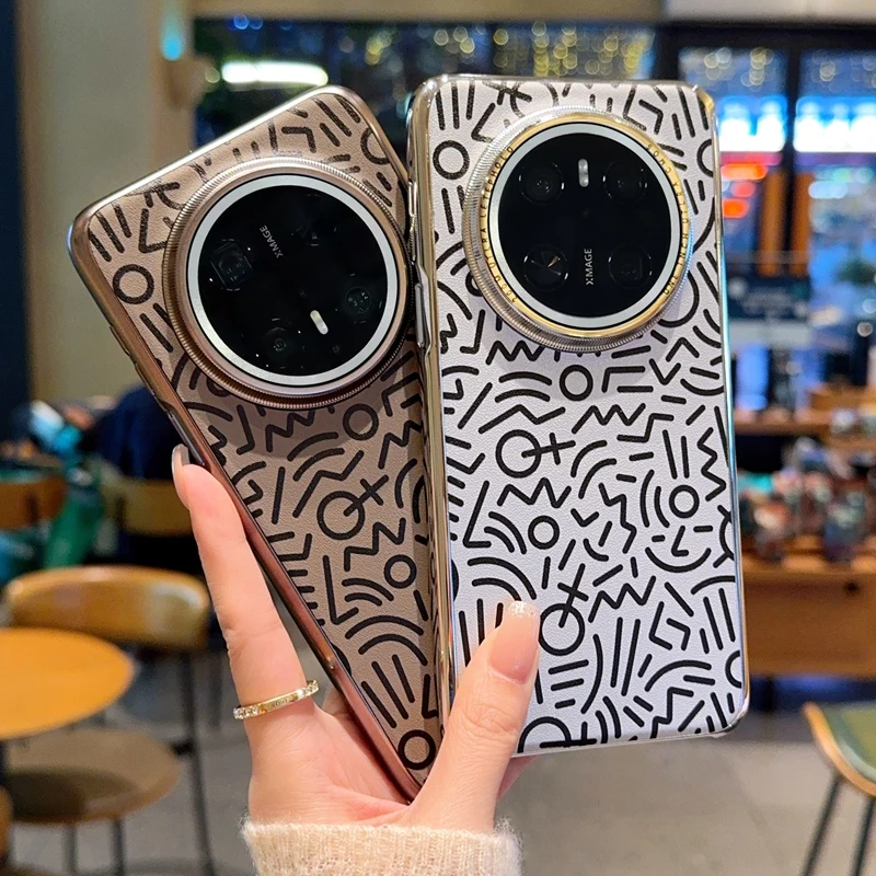 

Graffiti Art Luxury Phone Case for Huawei Mate 70 /Pro+- Fashionable Electroplating Silver Edge, PU Leather Craft, Trendy Protec
