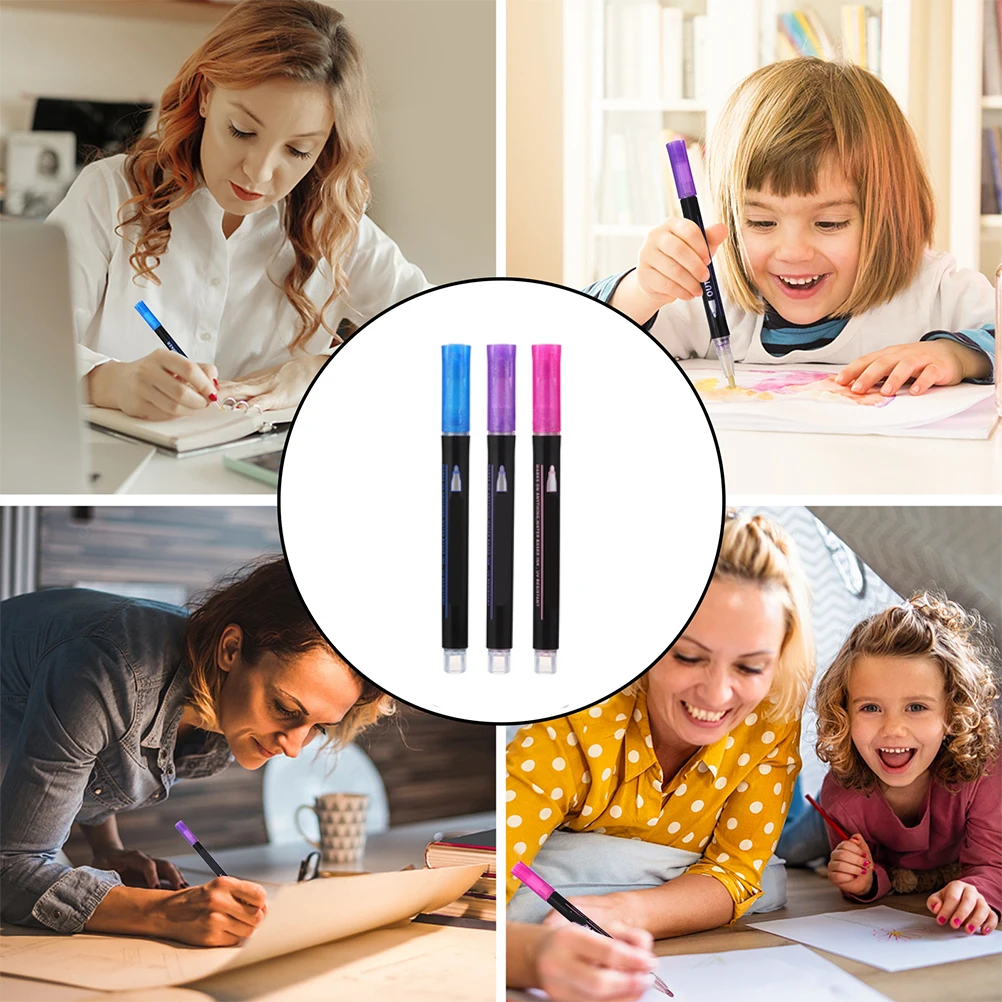 

3pcs Double Line Marker Outline Art For Scrapbooking Highlighting Colorful Journaling Pens Random Color Durable Tip Smooth
