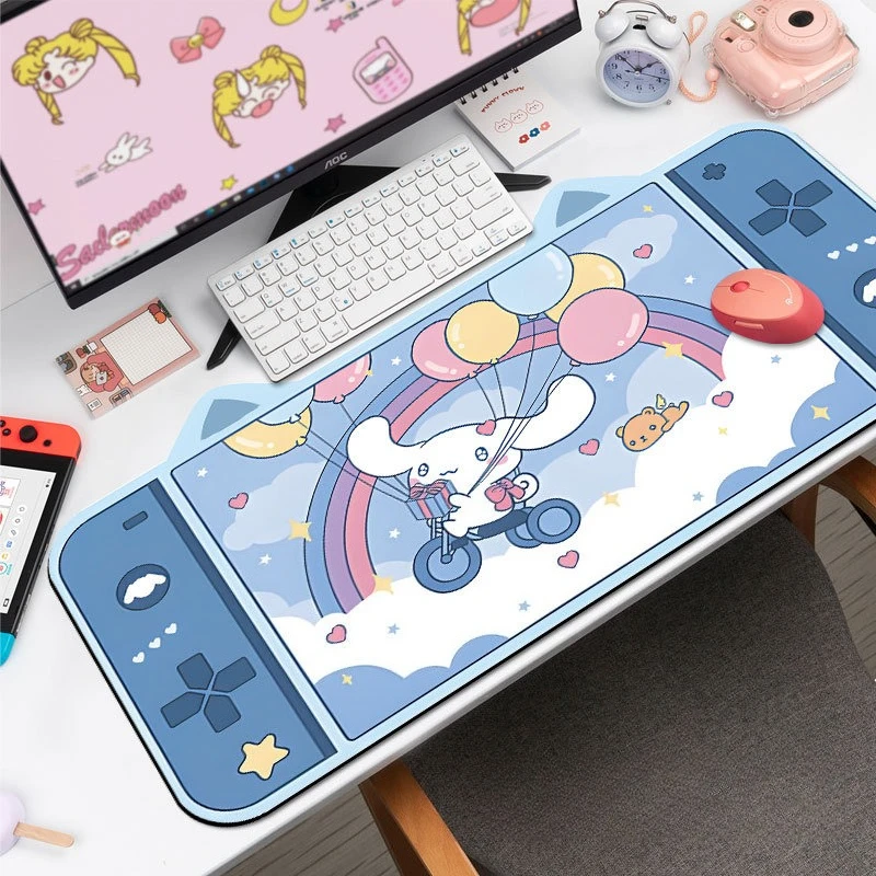 

Большой игровой коврик для мыши Kawaii Cinnamoroll с ушками Куроми, розовый, водонепроницаемый, нескользящий, для ноутбука, аксессуары для геймеров
