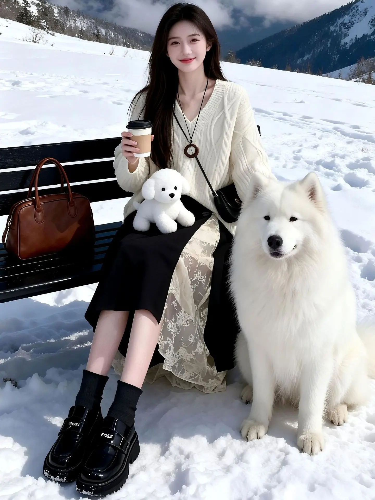 

Белый вязаный мягкий зимний свитер, женский новый 2026, юбка с высокой талией, комплект из двух предметов, V-Ne, весна-осень Faion