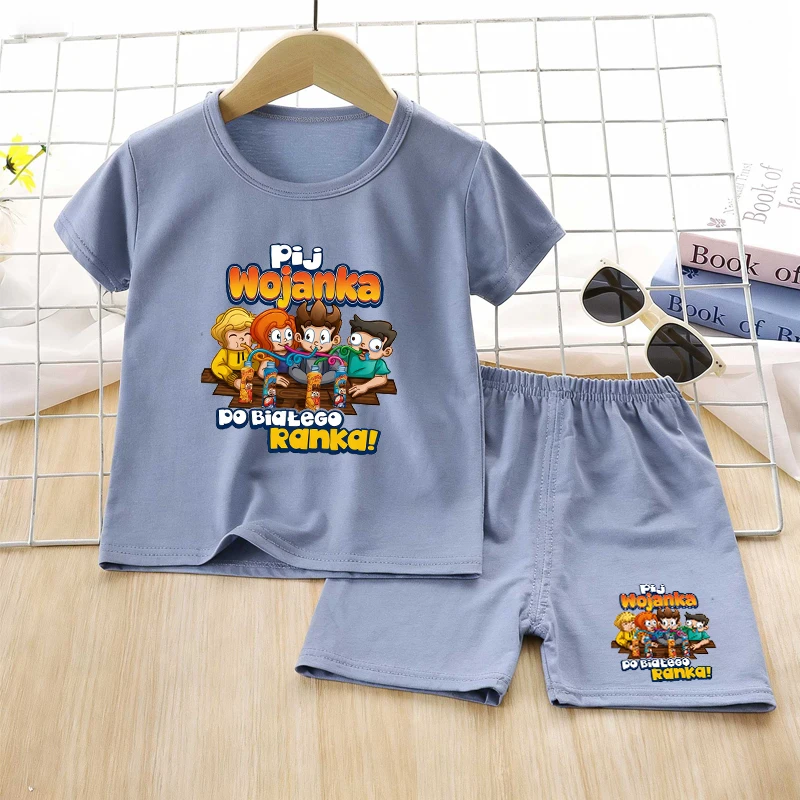 Conjunto de Pijamas de Verão para Crianças Wojan, Pijamas de Anime e Desenhos Animados, Roupas de Dormir para Meninos e Meninas, Camisetas de Manga Cu