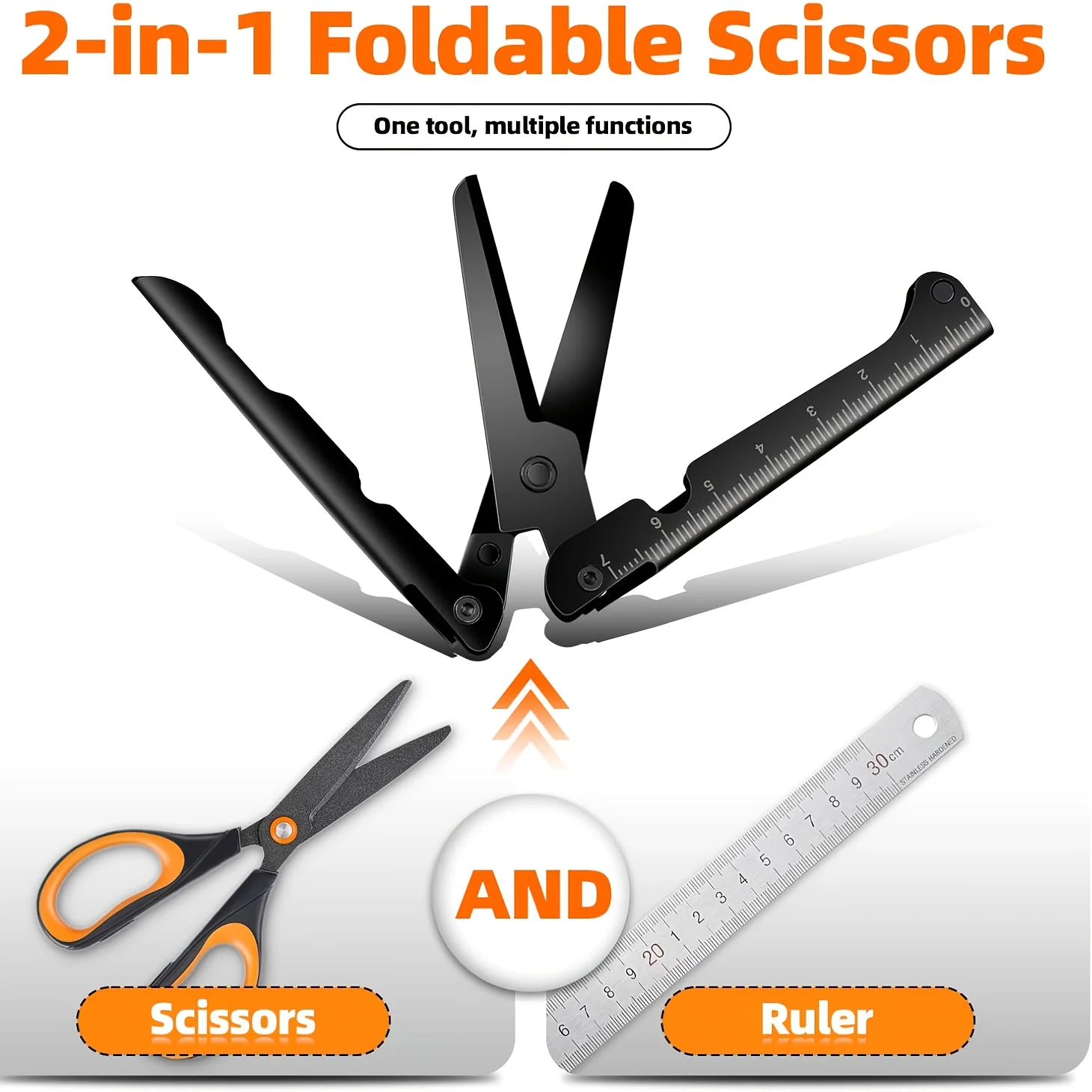 1PC Folding Scissors with Back Clip Graduated Scale Stainless Steel Outdoor Multifunctional Tool for Camping Fishing Hunting